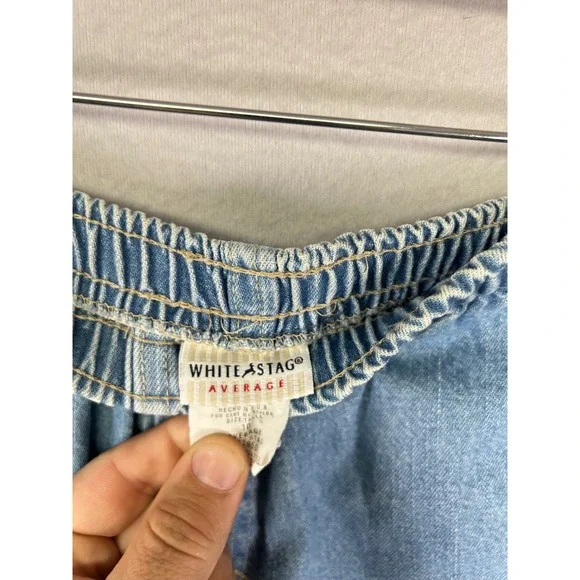 90s Vintage White Stag Women 10 Blue Denim High Waist Elastic Mom Shorts USA - Picture 3 of 8